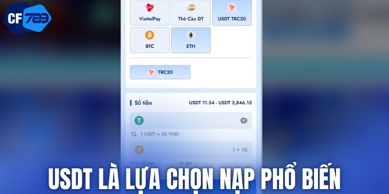 USDT là lựa chọn nạp phổ biến
